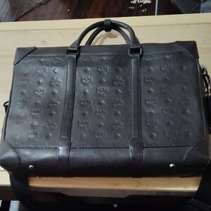 MCM Black Embossed Leather Briefcase